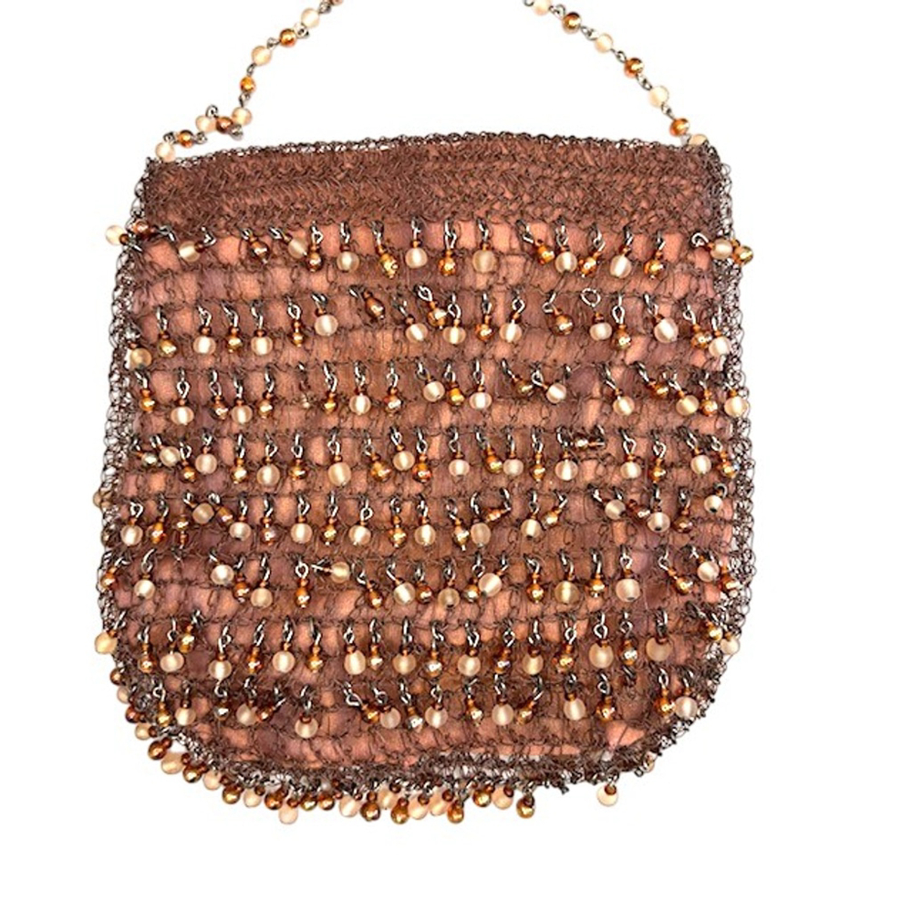 VTG LISA TOLAND Hand-Crafted Metallic Crocheted and Bronze Beaded Evening Bag